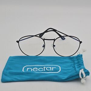NEW Nectar Greenwich Blue Light Blocking Glasses Round Black Metal Frame w/ Case